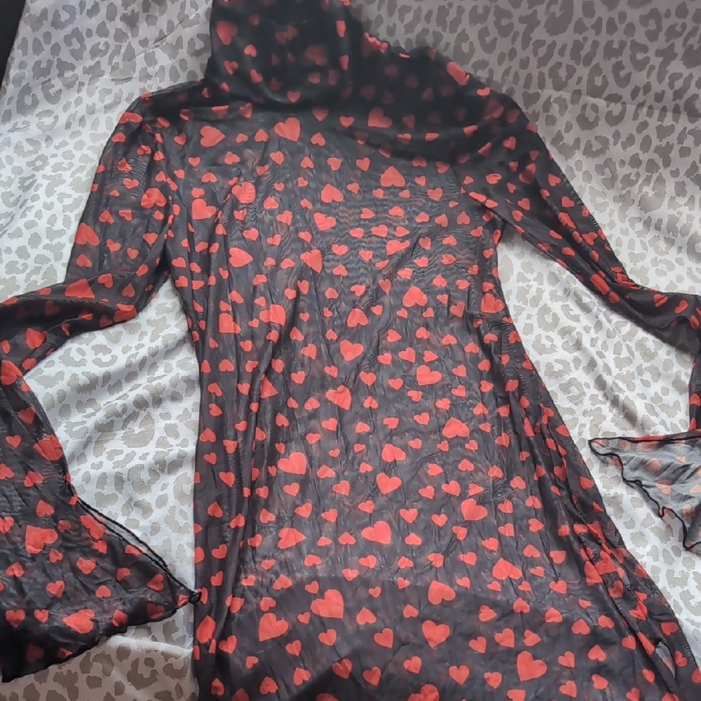 SHEIN Black Dress with Red Heart Design